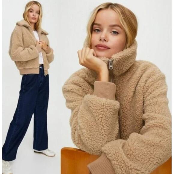 Aritzia Wilfred Free The Teddy Crop Jacket Camel Tan Med - Picture 1 of 9